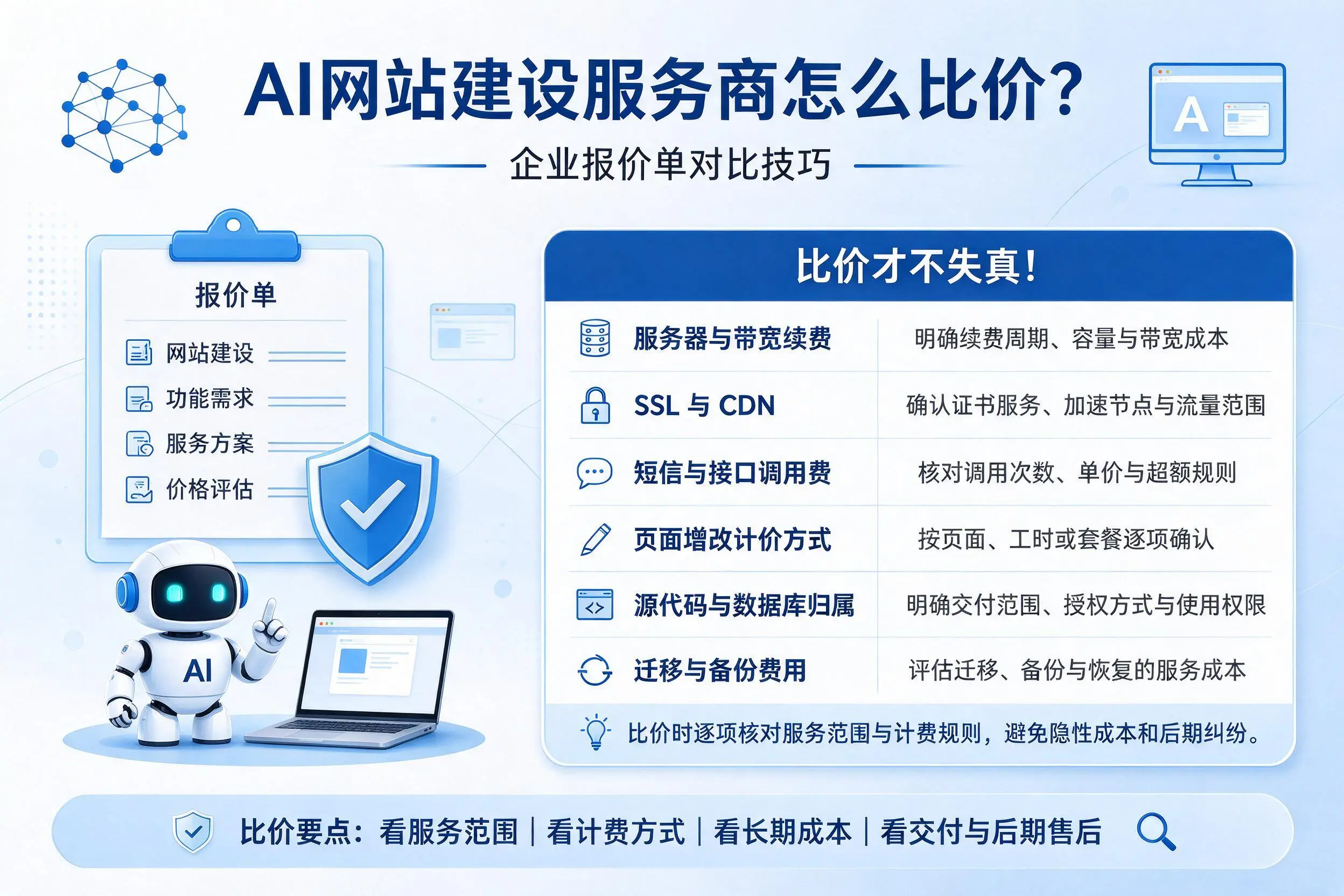AI网站建设服务商怎么比价?周口企业报价单对比技巧